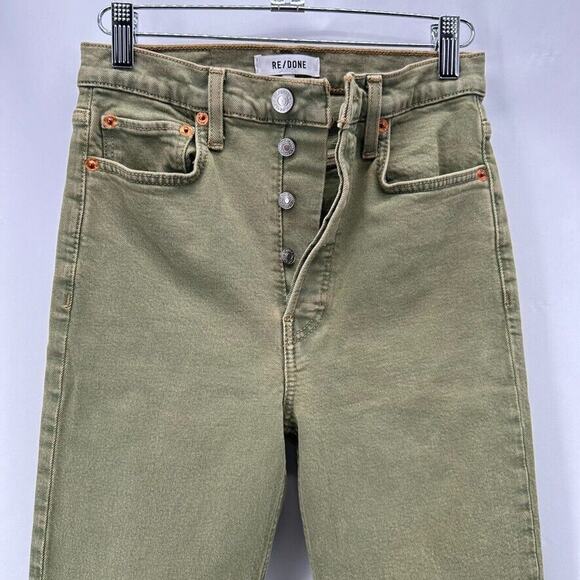 Re/Done 70s High Rise Stove Pipe Jeans Size 25 Green Ankle Straight Raw Hem Prep - Picture 10 of 12